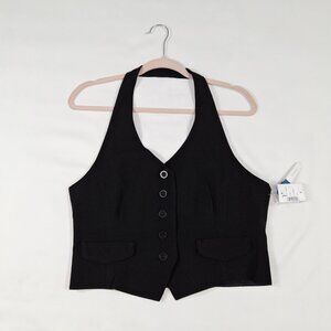 Womens Suit Vest Waistcoat Sz 8 Black Halter Neck Button-Down Backless New W Tag